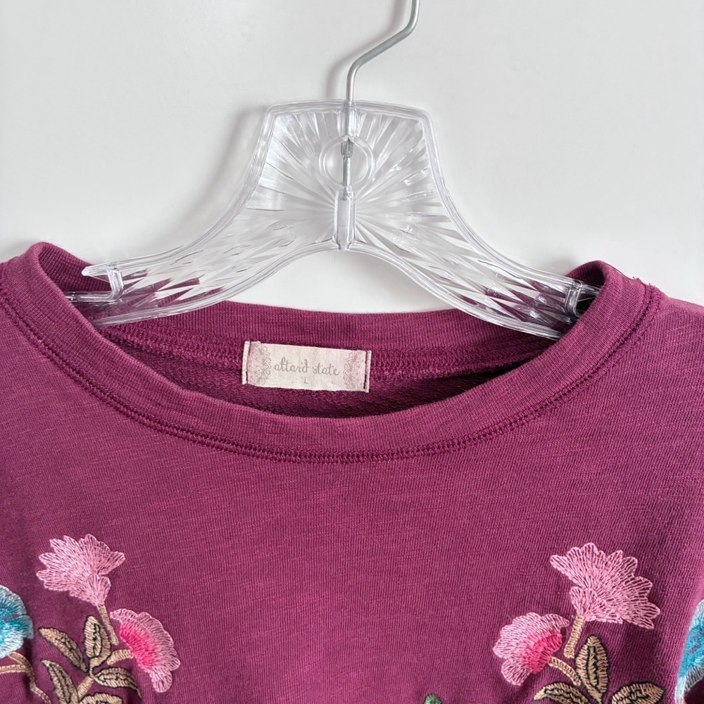 Altar'd State sweatshirt burgundy purple floral embroidered ruffled sleeves - Picture 5 of 9